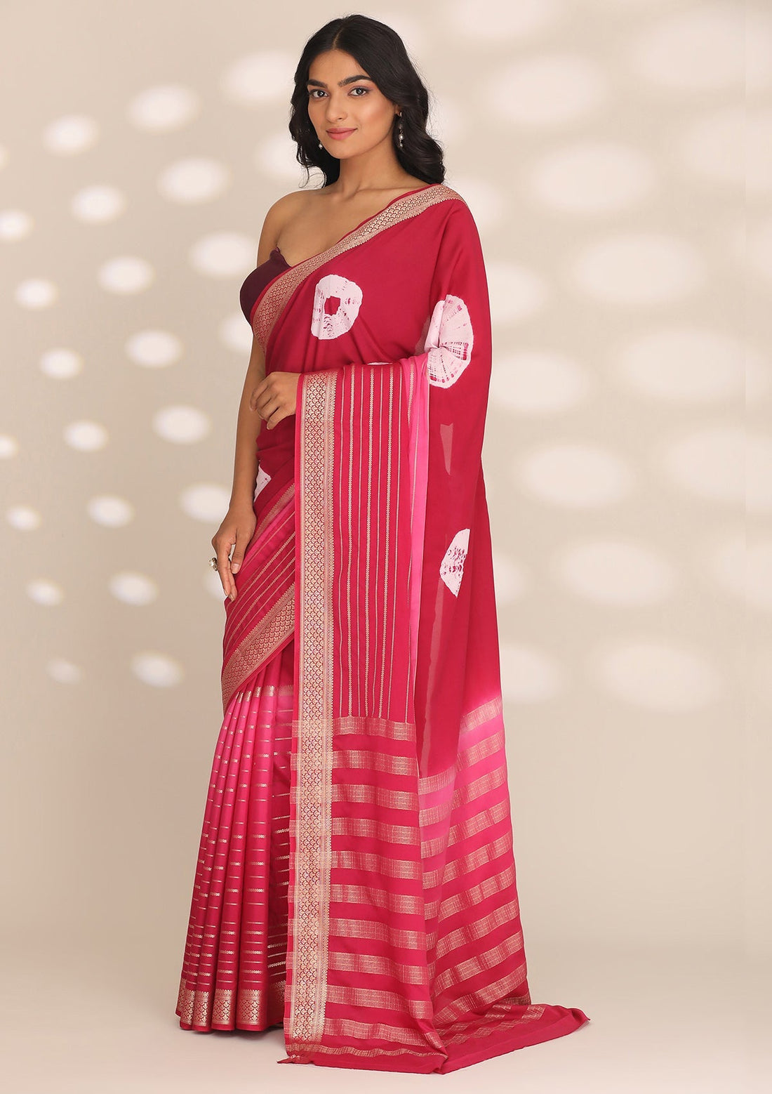 Purple Crepe Shibori Tie & Dye Saree