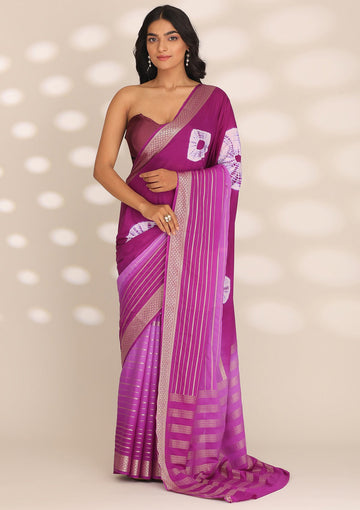 Magenta Crepe Shibori Tie & Dye Saree