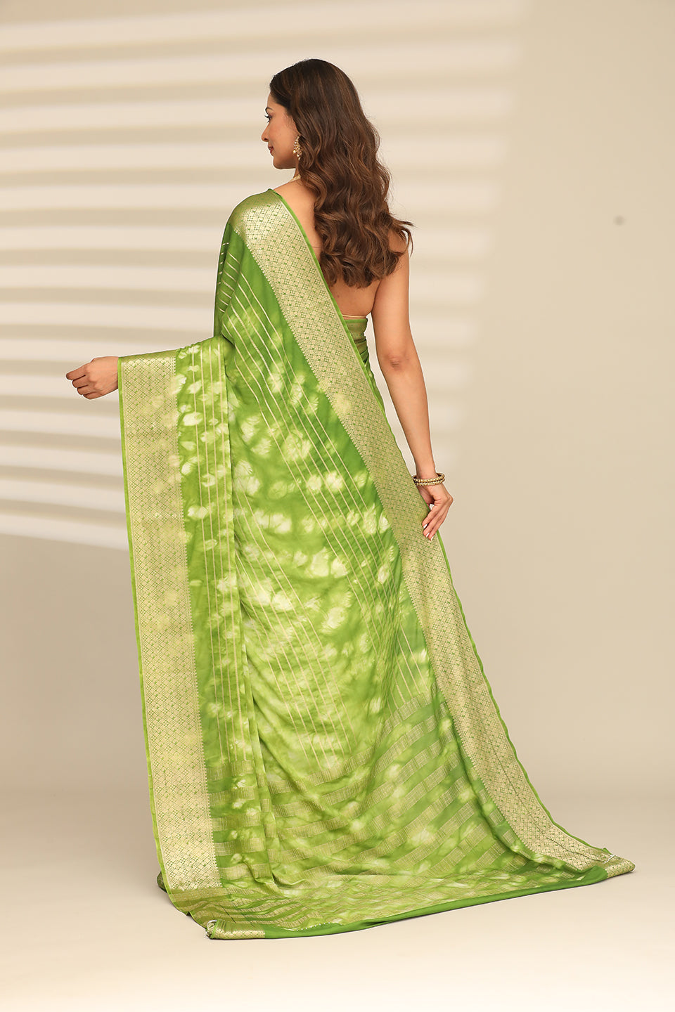 Leaf Green Crepe Shibori Tie & Dye Saree