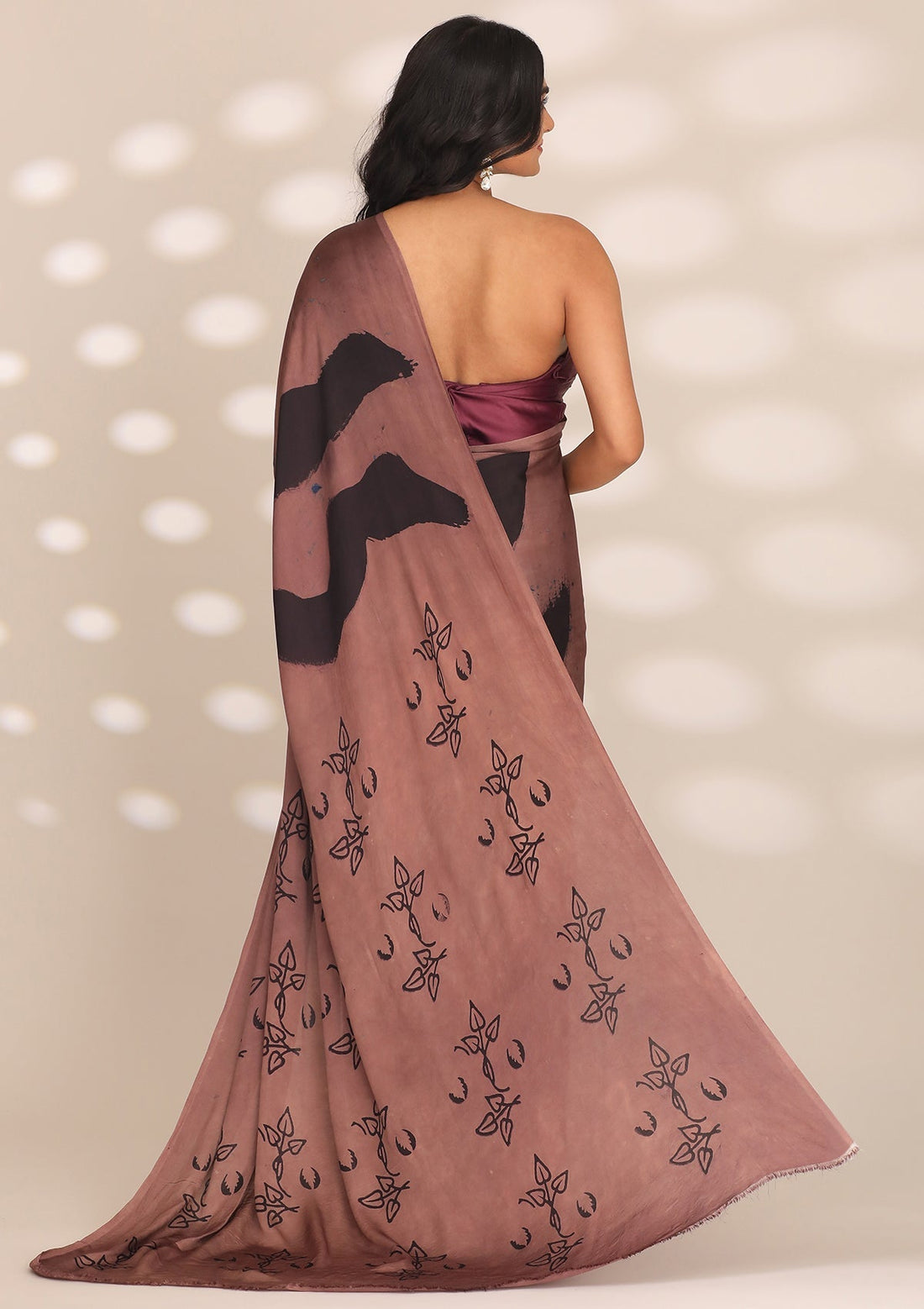 Mocha Brown Modal Silk Brush Stroke Hand Painted Saree
