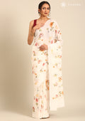 OffWhite Floral Printed Crepe Saree - Taashi