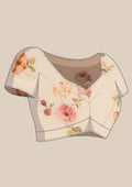 OffWhite Floral Printed Crepe Saree - Taashi