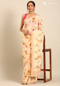 Pastel Peach Floral Printed Crepe Saree - Taashi
