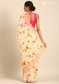 Pastel Peach Floral Printed Crepe Saree - Taashi