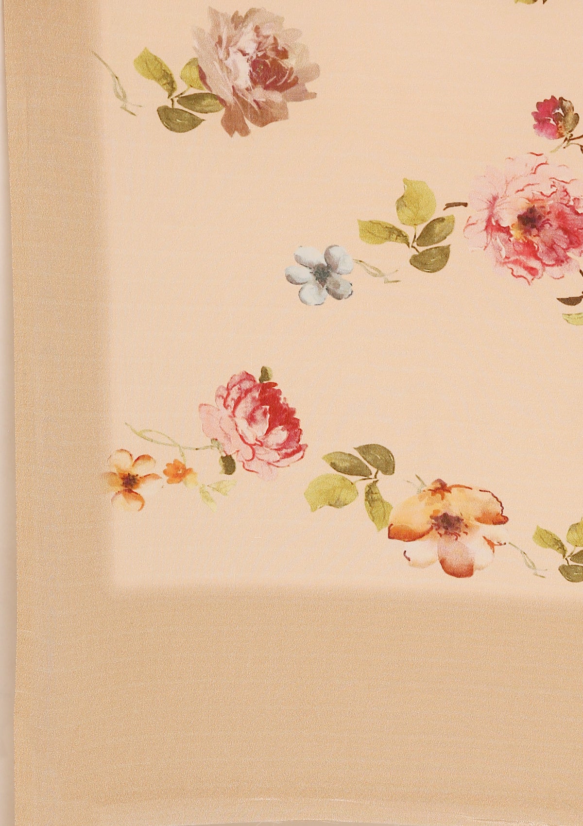 Pastel Peach Floral Printed Crepe Saree
