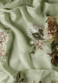 Sage Green Floral Printed Crepe Saree - Taashi