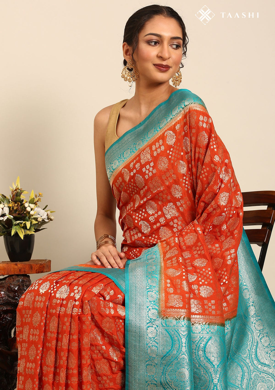 Rust Orange Banarasi Georgette Saree
