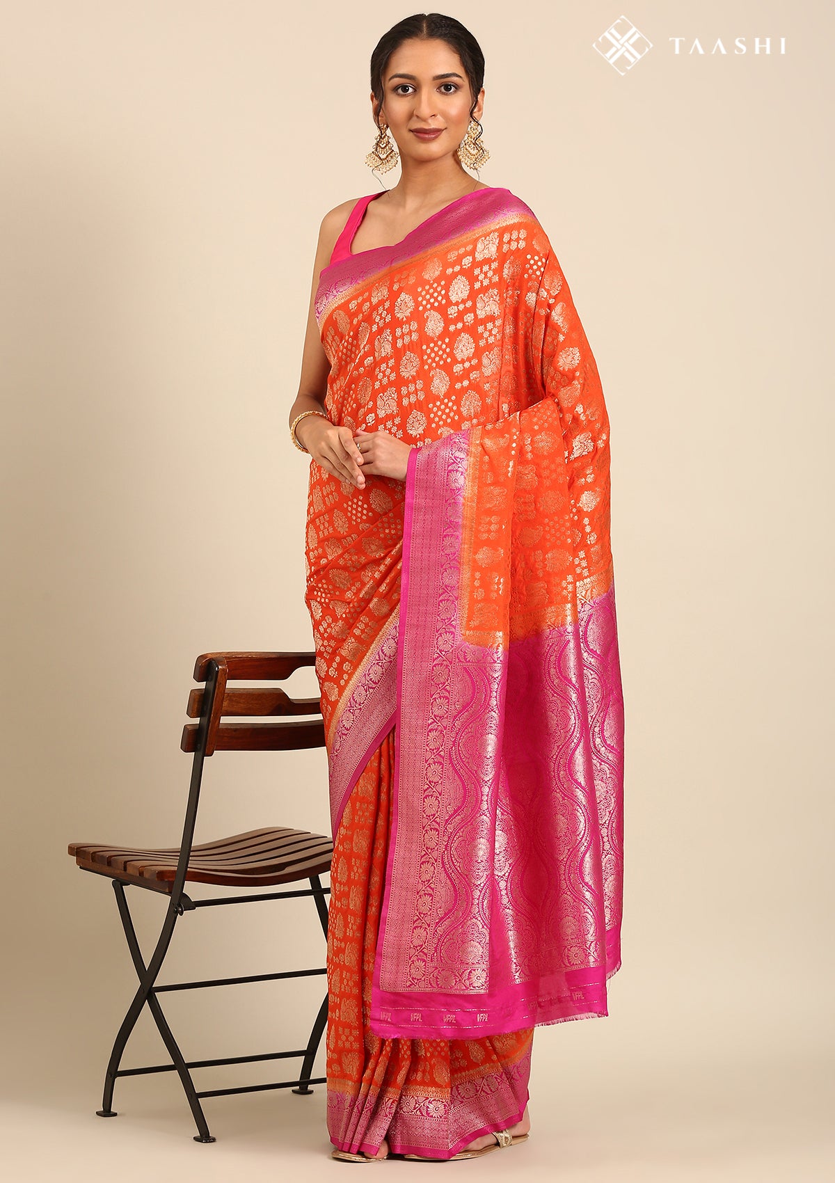 Orange Zari Woven Georgette Saree