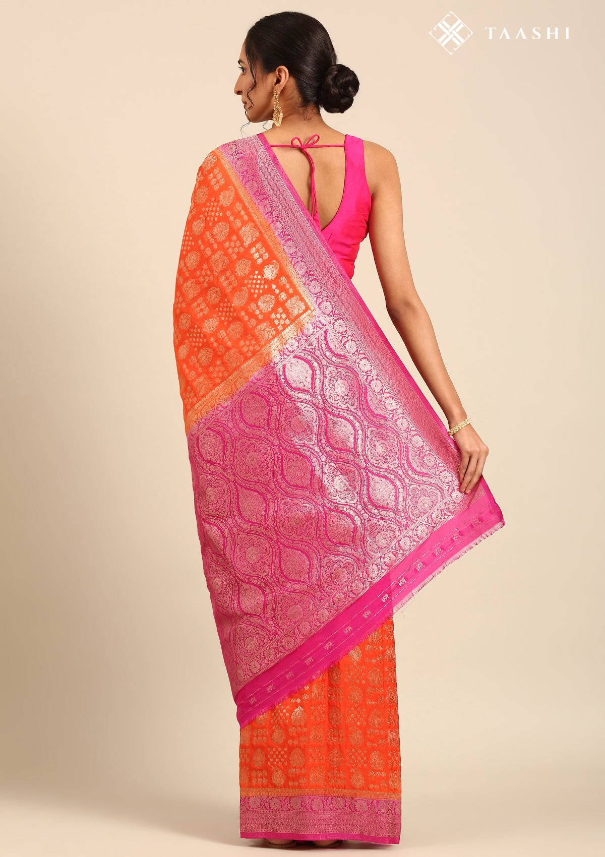 Orange Zari Woven Georgette Saree