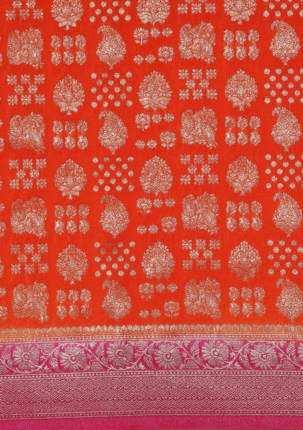 Orange Zari Woven Georgette Saree