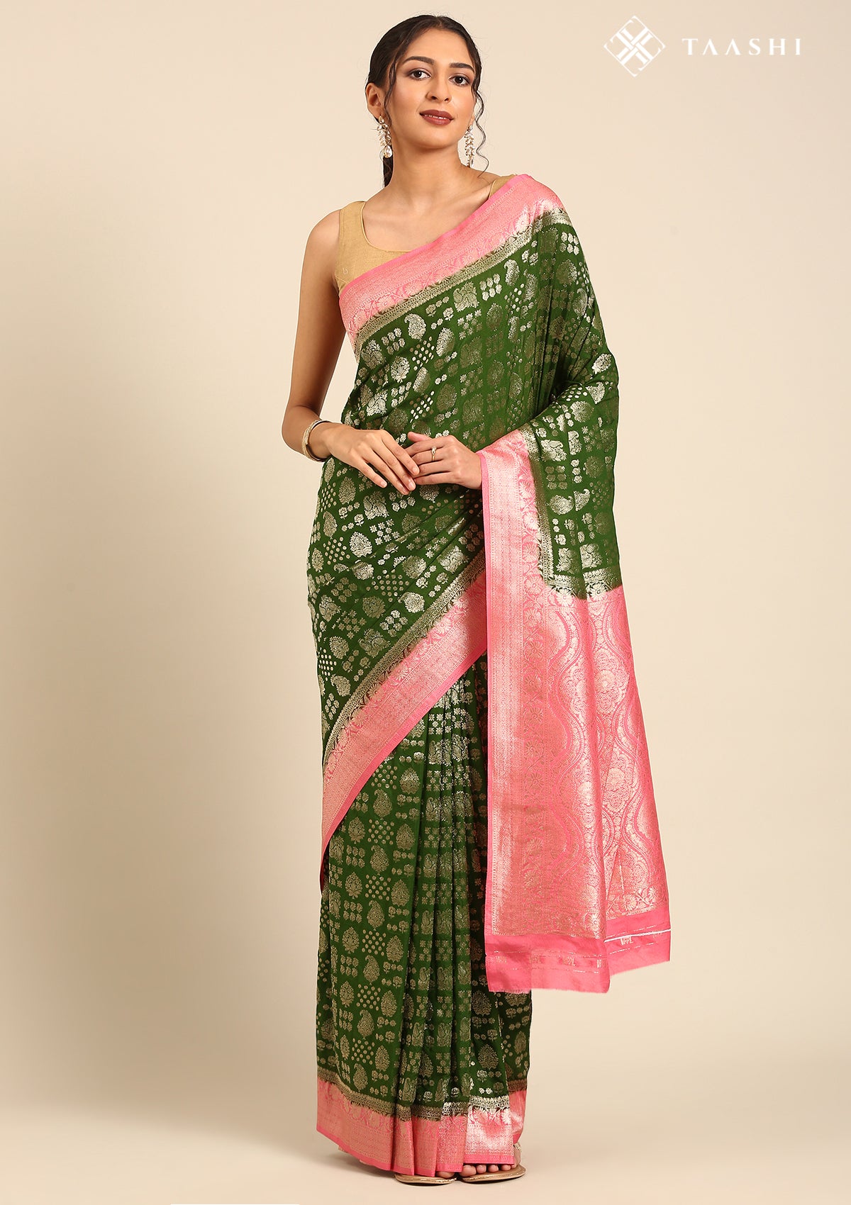 Dark Green Zari Woven Georgette Saree