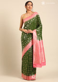 Dark Green Zari Woven Georgette Saree - Taashi