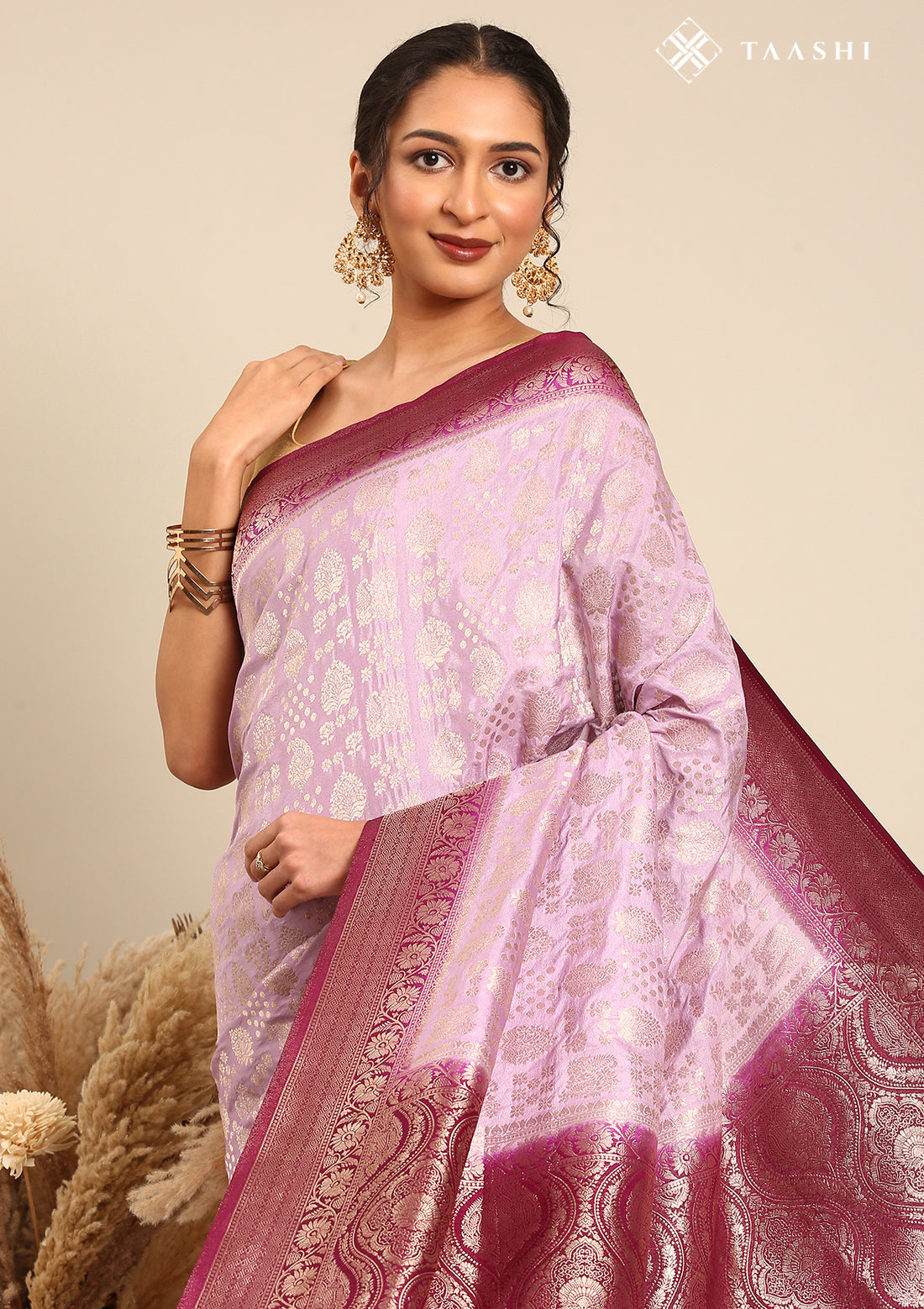 Mauve Zari Woven Georgette Saree