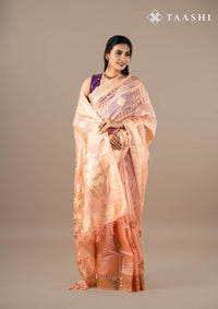 Peach Organza Contemporary Woven Saree
