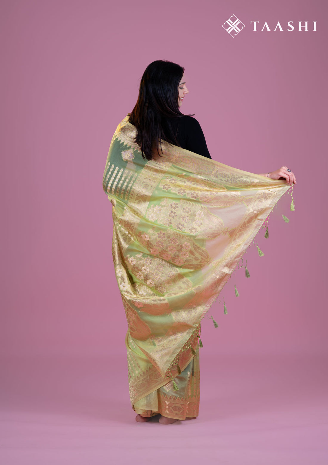 Pastel Green Organza Contemporary Woven Saree