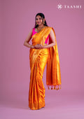 Yellow Paisley Pattern Brocade Satin Saree - Taashi