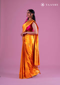 Yellow Paisley Pattern Brocade Satin Saree - Taashi