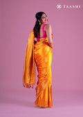 Yellow Paisley Pattern Brocade Satin Saree - Taashi