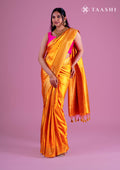 Yellow Paisley Pattern Brocade Satin Saree - Taashi