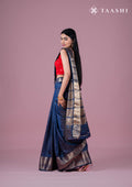 Midnight Blue Zari All Over Butta Tussar Saree - Taashi