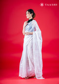 White Floral EmbroideRed Organza Saree - Taashi