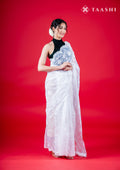 White Floral EmbroideRed Organza Saree - Taashi