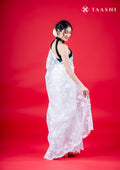 White Floral EmbroideRed Organza Saree - Taashi