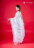White Floral EmbroideRed Organza Saree - Taashi