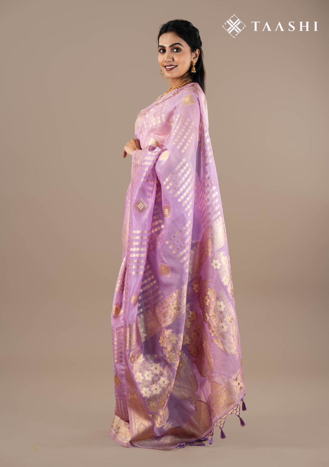Lilac Organza Contemporary Woven Saree