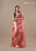 Pastel Pink Floral Printed Organza Saree - Taashi