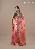 Pastel Pink Floral Printed Organza Saree - Taashi
