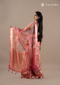 Pastel Pink Floral Printed Organza Saree - Taashi