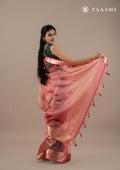 Pastel Pink Floral Printed Organza Saree - Taashi