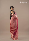Pastel Pink Floral Printed Organza Saree - Taashi