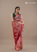 Pastel Pink Floral Printed Organza Saree - Taashi