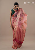 Pastel Pink Floral Printed Organza Saree - Taashi