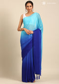 Blue Ombre Metallic Zari Striped Chiffon Saree - Taashi