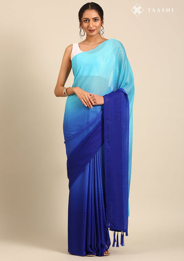 Royal Blue Contemporary Woven Chiffon Saree