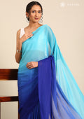 Blue Ombre Metallic Zari Striped Chiffon Saree - Taashi