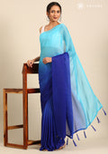 Blue Ombre Metallic Zari Striped Chiffon Saree - Taashi
