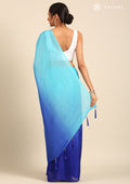 Blue Ombre Metallic Zari Striped Chiffon Saree - Taashi