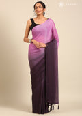 Purple Metallic Zari Striped Chiffon Saree - Taashi