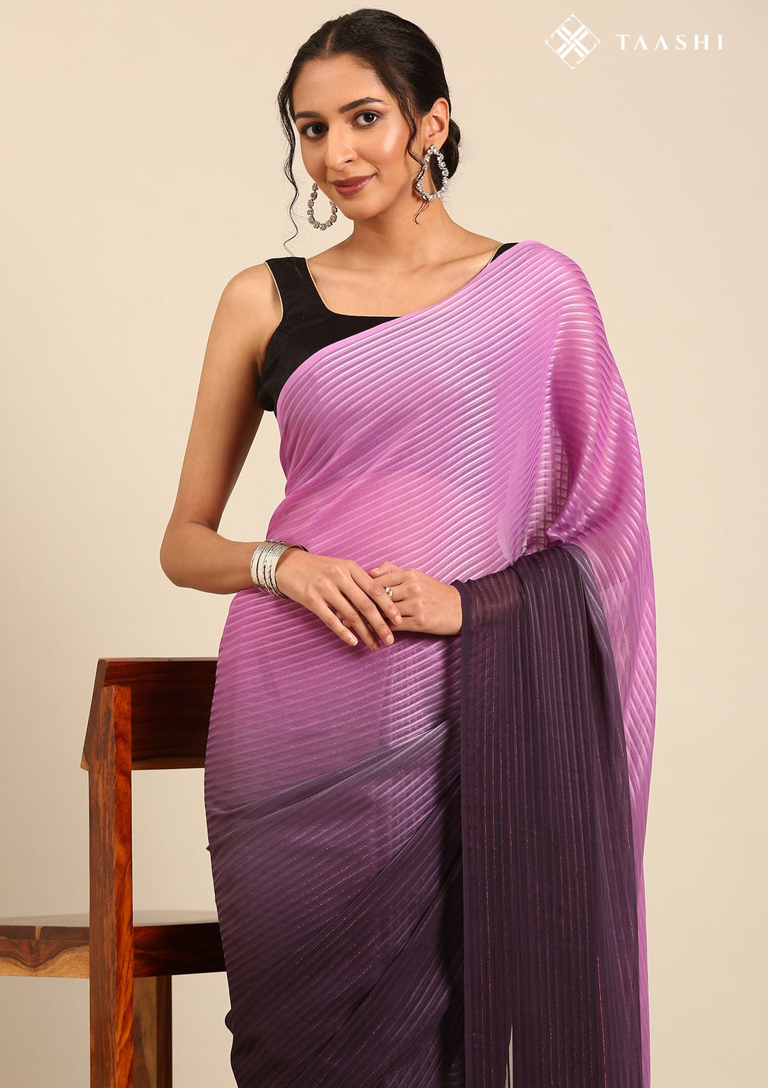 Purple & Pink Contemporary Woven Chiffon Saree