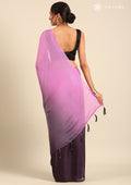 Purple Metallic Zari Striped Chiffon Saree - Taashi