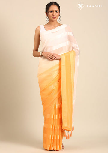 Peach & Cream Contemporary Woven Chiffon Saree