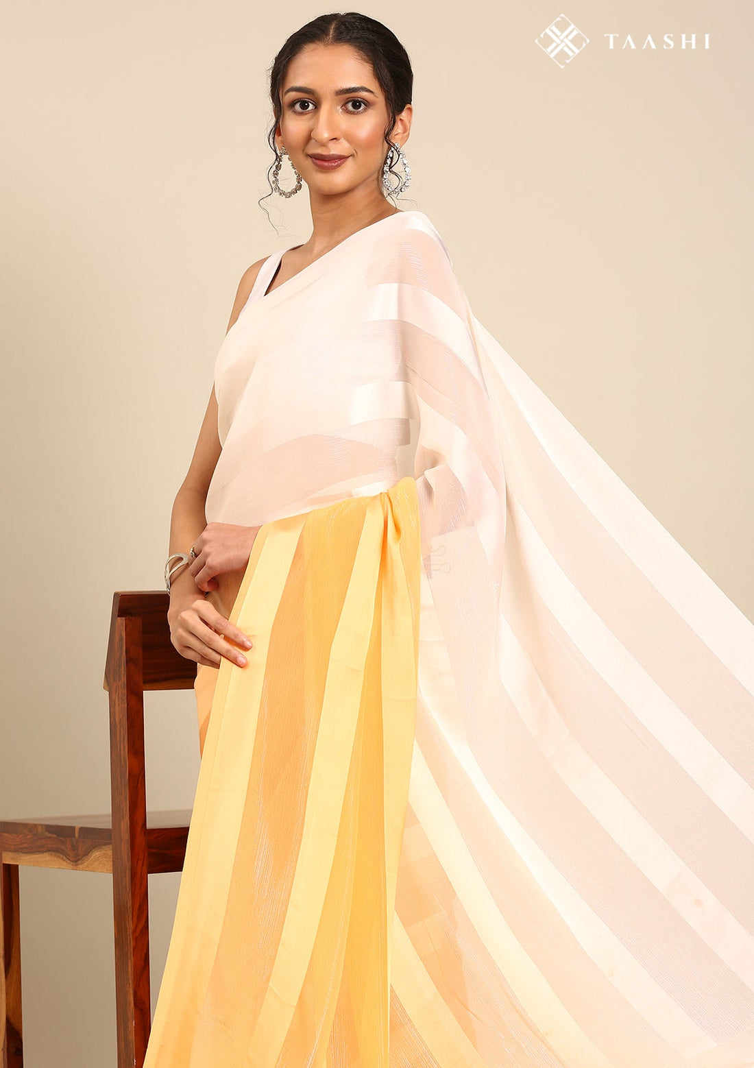 Peach & Cream Contemporary Woven Chiffon Saree