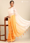 Pastel Orange Ombre Metallic Zari Striped Chiffon Saree - Taashi