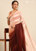 Brown Ombre Metallic Zari Striped Chiffon Saree - Taashi