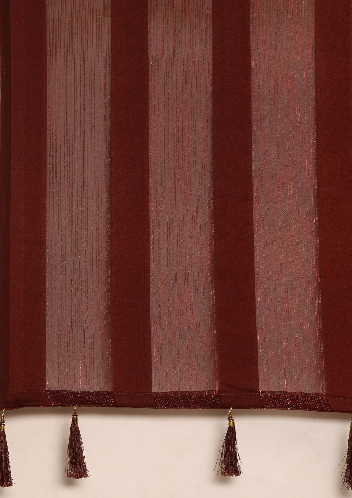 Brown Ombre Metallic Zari Striped Chiffon Saree