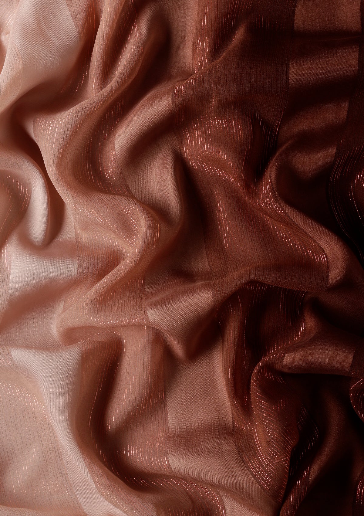 Brown Ombre Metallic Zari Striped Chiffon Saree